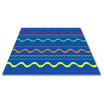 Wavy Lines Multi On Blue Rug