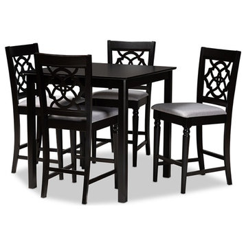 Arden Gray Fabric Upholstered Espresso Browned 5-Piece Wood Pub Set