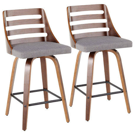 Trevi Mid-Century Modern Counter Stool, Gray Fabric, Set of 2