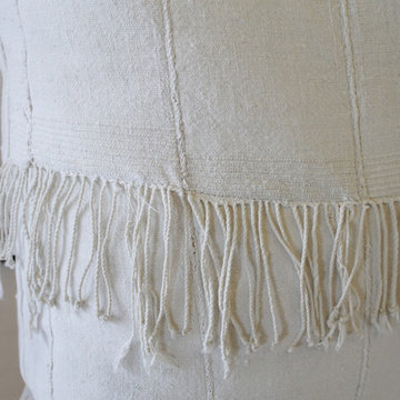 Pair of off White African Mudcloth Pillows with Original Fringe Accents