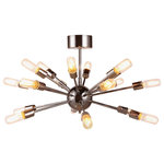 Gatsby Luminaires - Sputnik Elliptical 18-Light 30" Chandelier, Polished Nickel, Standard - Transitional and chic this eighteen light steel chandelier will add vintage and industrial look to any room of your home. Sunburst like pattern, each arm ending with exposed bulb. Stylish and creative this chandelier will provide plenty of light for any space while adding unique statment.