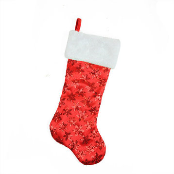 20.5" Red Sequin Snowflake Christmas Stocking With White Faux Fur Cuff