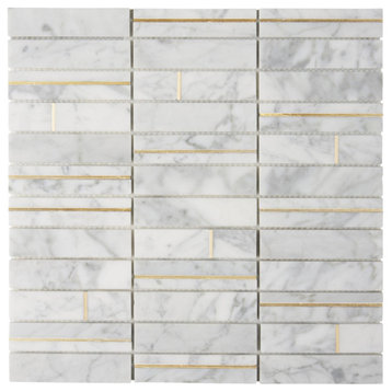 Modket White Carrara Gold Metal Inlay Mosaic Tile Kitchen Backsplash TDH564
