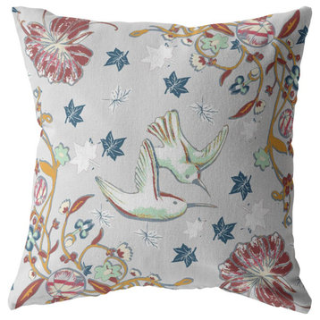 18" Gray Bird and Nature Indoor Outdoor Throw Pillow