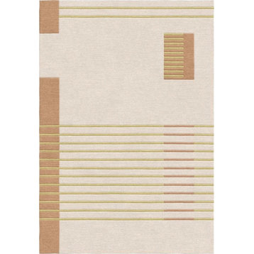Beige/Grey/White Modern Hand-Knotted Indian Square Area Rug, Beige, 5'6"x7'10"