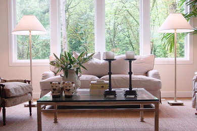 Beach style living room photo in Portland