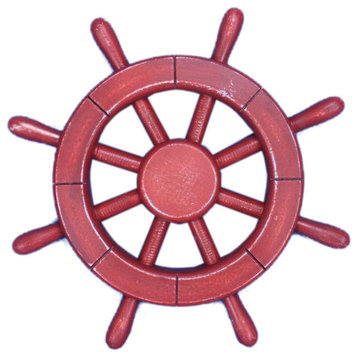 Rustic All Red Ship Wheel 12'', Nautical Wall Hanging, Ship Wheel on a Boat