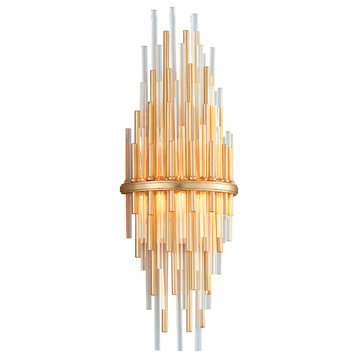 Theory LED Wall Sconce, Gold Leaf W Polished Stainless