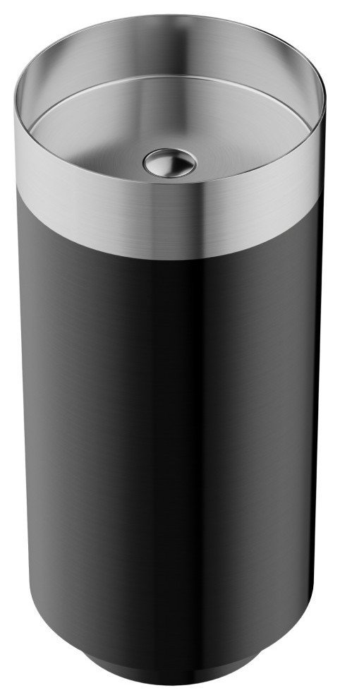 Karran Cinox Stainless Steel Round Pedestal Sink, Stainless Steel and Gunmetal Grey