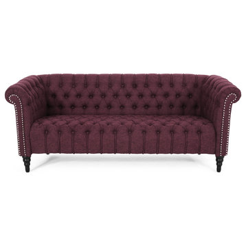 Edgar Traditional Chesterfield Sofa With Tufted Cushions, Wine, Black