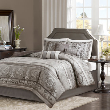 Madison Park Bellagio 7 Piece Jacquard Comforter Set in Grey