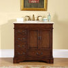 36 Inch Dark Brown Bathroom Vanity with Single Sink, Marble, Traditional