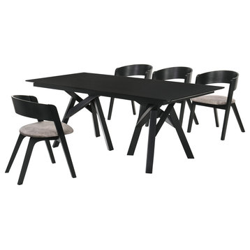 Benzara BM236425 5 Piece Curved Chair Rectangular Dining Set, Black and Brown