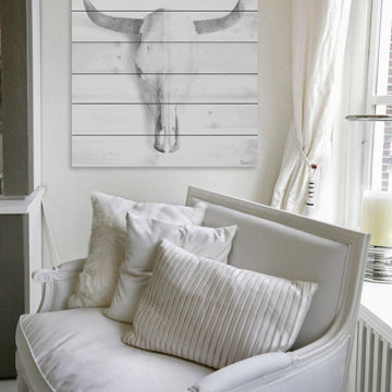 "Horned Skull" Painting Print on White Wood
