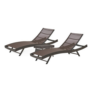 GDF Studio 3 Piece Eliana Outdoor Brown Textilene Chaise Lounge