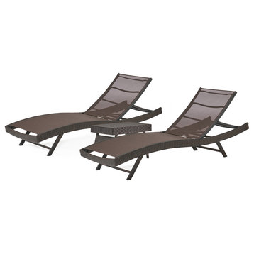 GDF Studio 3-Piece Eliana Outdoor Brown Textilene Chaise Lounge Chairs Set