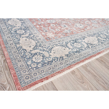 Heritage Power Loomed Polyester and Acrylic Red/Navy Area Rug, 2'6"x12'