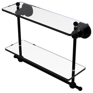 Astor Place 16" Two Tiered Glass Shelf with Towel Bar, Matte Black