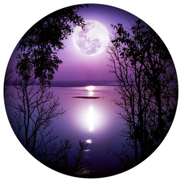 Purple Moon Lake 36 Inch Round Wall Art