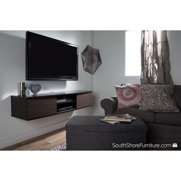 South Shore Agora 56 Wide Wall Mounted Media Console, Chocolate And Zebrano