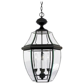 Newbury 4-Light Extra Large Hanging Lantern, Mystic Black, Clear Beveled Glass