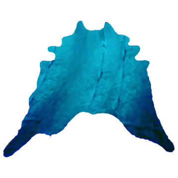 Real Leather Cowhide Rug in Turquoise With Suede Backing, 5'x7'-6'x8'