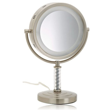 Jerdon HL856BC 8" Tabletop Two-Sided Swivel Halo Lighted Vanity Mirror, Matte Ni