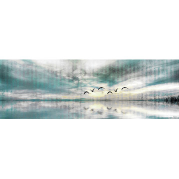 "Birds Skylight II" Painting Print on Wrapped Canvas, 30"x10"