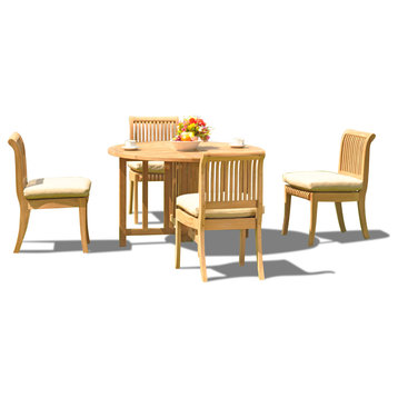5-Piece Teak Set, 48" Butterfly Table, 4 Giva Chairs, Sunbrella Cushion, Blush
