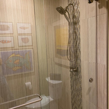 MASTER BATHROOM - Tub-To-Shower 12" x 24" Gray Porcelain Tile Vertically Aligned