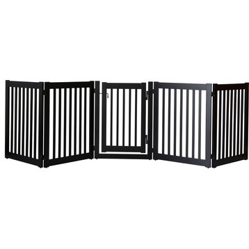 Highlander Series Solid Wood Pet Gate, 5-Panel Walk Through, Black