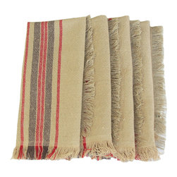 Xia Home Fashions - Natural Linen Stripe Tea Towels, 14"x22", Set of 4 - Dish Towels