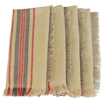 Natural Linen Stripe Tea Towels, 14"x22", Set of 4