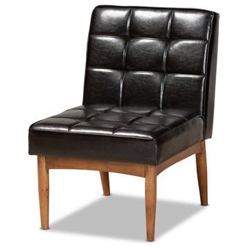Devin Midcentury Modern Dining Chair, Dark Brown Faux Leather