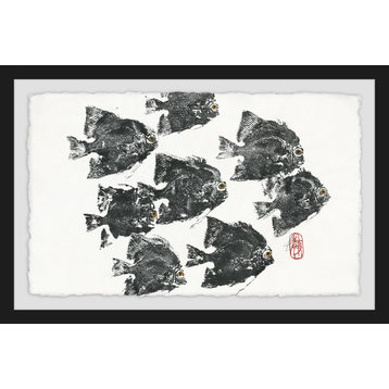 "Racing Fish" Framed Painting Print, 12"x8"
