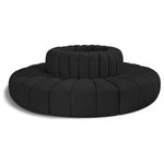 Meridian Furniture - Arc Upholstered Outward Curved Modular Sectional, Black, 8-Piece: Reverse Corner (8), Boucle Fabric - Give your living room or den the perfect blend of style and versatility with this Arc boucle fabric curved modular Sectional. Part of the Arc modular furniture collection, this Sectional comes upholstered in rich black boucle fabric and features deep channel tufting that adds a touch of luxury while enhancing comfort and support. A seamless combination of form and function, this chair can be used with other Arc pieces to create a myriad of configurations in your well-curated room.