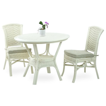 Set of 2 Alexa Dining Side Chairs w/Cushion and Round Dining Table White Color