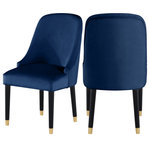 MOD - The Maisie Dining Chair, Navy, Velvet (Set of 2) - Welcoming comfort awaits you with this Omni velvet dining chair in a soft navy velvet design. Upholstered to the hilt in smooth, beckoning velvet, this chair features black wooden espresso legs topped in gold metal tips for a look that's both elegant and sophisticated. The rounded back and the thick and plump cushions add to the comfort factor of this exceptional seating option.
