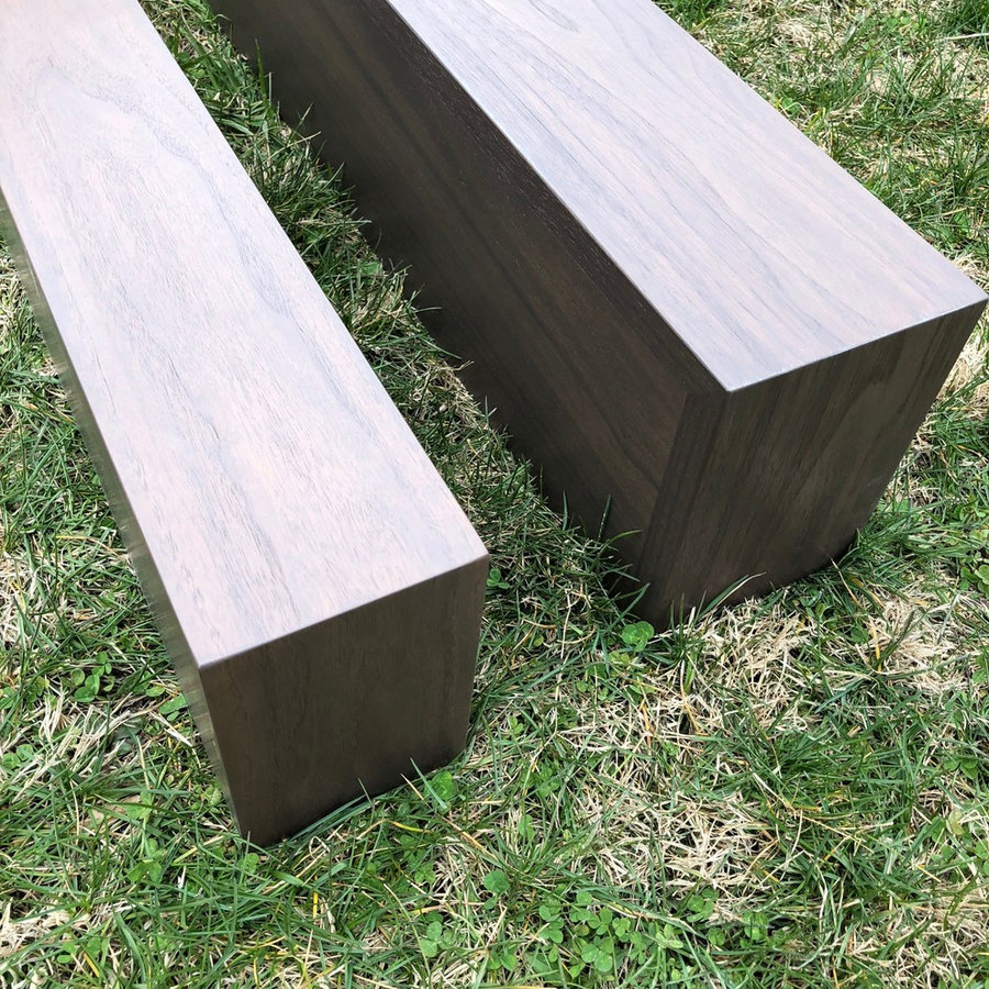 Walnut mantels with custom gray.