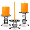Set of 3 Vintage Stem Glass Pillar Taper Candle Holders. H-3.5", 4.5" and 6.5", 4 Sets