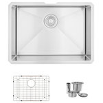 Stylish - STYLISH 25" Single Bowl 16 Gauge Stainless Steel Kitchen Sink With Grid - Stylish handmade stainless steel sinks blend functionality, quality, and affordability. This 25" x 18" undermount single basin kitchen sink is crafted from surgical grade T-304 stainless steel with 18% Chromium and 10% Nickel for strength and hardness. The satin finish hides water spots and maintains a uniform patina. Its extra-deep basin accommodates pots and pans, concealing dirty dishes.