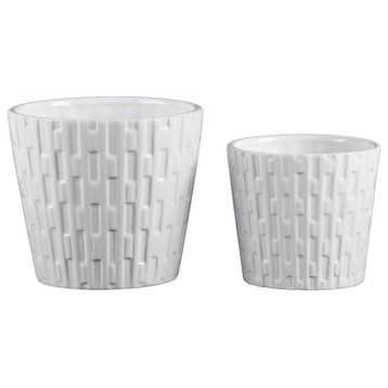 Ceramic Round Pot With Alternate Broken Vertical Lines Pattern Design