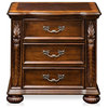 Bowery Hill 3 Drawers Traditional Solid Wood Nightstand in Brown Cherry