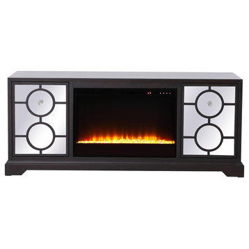 60 In. Mirrored Tv Stand With Crystal Fireplace Insert In Dark Walnut