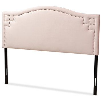 Aubrey Light Pink Velvet Fabric Upholstered Full Size Headboard
