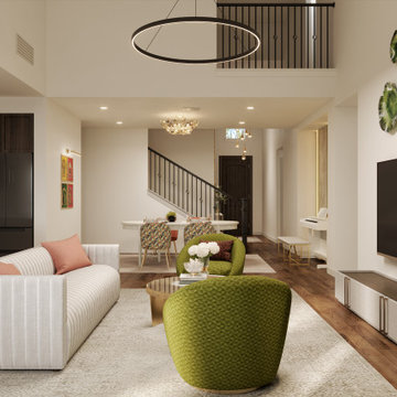 Vibrant Visions: A Colorful, Transitional, and Eclectically Glamorous Open Space