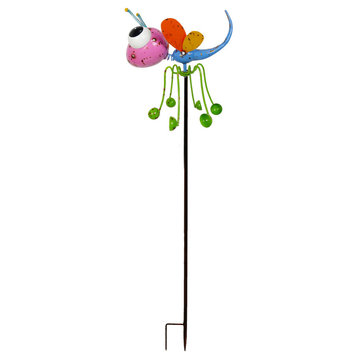 Metal Dragonfly Statue Garden Stake With Kinetic Spinning Legs Outdoor Yard Art
