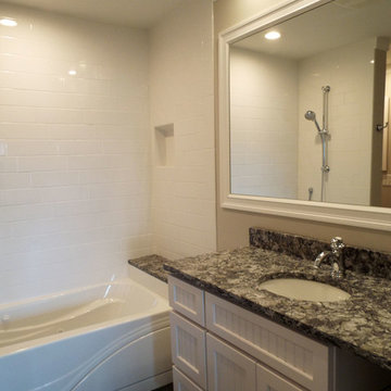Sparkling White Bathroom with Azul Aran Granite and Porcelain