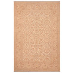 Bareens Designer Rugs - Classic Ziegler Bailey Beige Tan Hand-Knotted Wool Rug - 6'2'' x 9'1'' - Enhance the ambiance of your home with this magnificent Persian-influenced Turkish hand-knotted rug made by skilled artisans capable of creating the most exceptional vegetable dyes and hand-spun wool. This exquisite handmade rug is a one-of-a-kind Peshawar Kafkaz, otherwise identified as Chobi, Chobi Peshawar, Oushak, or Ziegler rug. These handmade rugs are crafted in Pakistan utilizing superior-quality wool imported from Australia, New Zealand, and Korea in two types of weaves: the Persian weave and the Mori weave. This rug is meticulously crafted by hand using the finest natural vegetable dyes extracted from local plants. The artisans use a blend of hand-spun local and fine merino wool, resulting in a rug with a compelling texture, higher lanolin content, and longer staple. The artisans occasionally incorporate natural or artificial silk into the pile to enhance specific motifs. The finished product is an awe-inspiring execution of flawless design and an understated palette that exudes elegance.