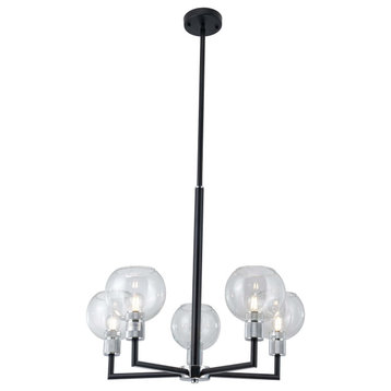 Toni 5-Light Black Modern Chandelier With Clear Glass Shades